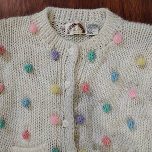 Vintage Eclipse Rainbow Candy Balls Pom Poms Cardigan Sweater